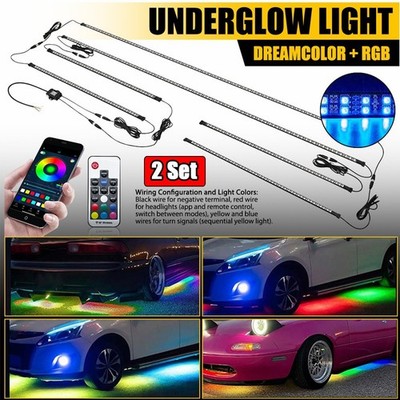 12PCS Double Row LED RGB Dream Light Strip Neon Underglow LED Chasing Kit Remote