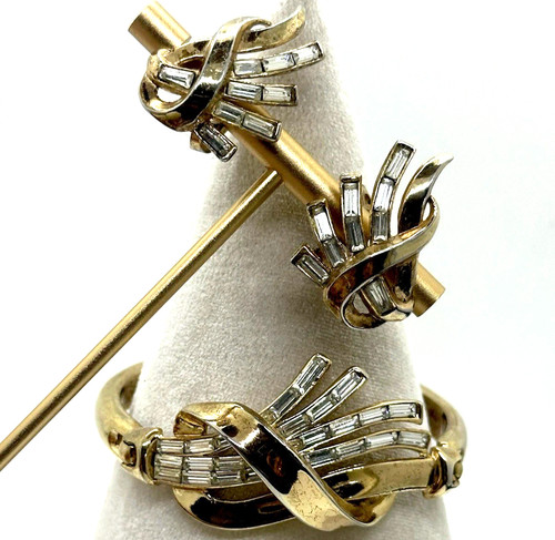 Trifari Meteor Demi Parure Bracelet Clip Earrings Alfred Philippe Book Piece