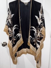Vince Camuto Black Brown Floral Kimono Wrap Open Front Boho Cover Up One Size
