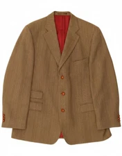 MAGEE Mens 3 Button Blazer Jacket UK 40 Large Brown Herringbone Wool CI19