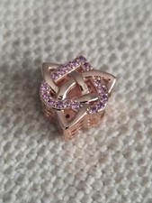 Pink Crystal Star Charm. 925 Silver & Rose Gold Plating + FREE BRACELET UK. 
