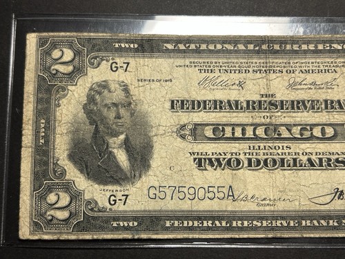1918 $2 National Currency Note Chicago Illinois — Battleship Note — Circulated - Picture 2 of 6