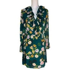 NWT WAYF Green Floral Print Ruffle Trim Wrap Dress Size Small