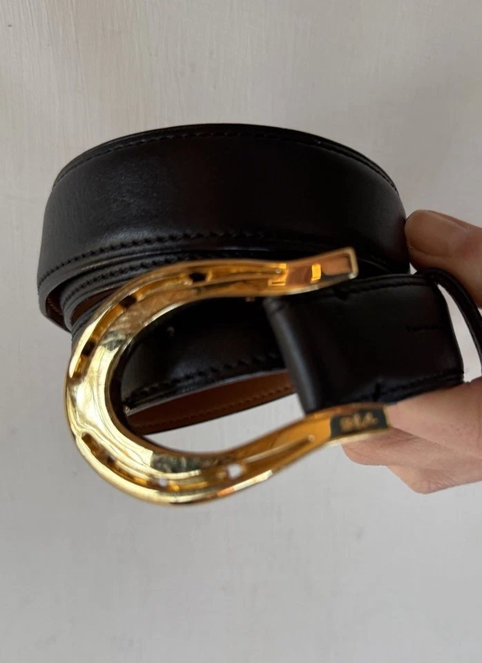 Lauren Ralph Lauren Anillo Herradura Negro 1” Cinturón Cuero Talla MEDIANA Hebilla Dorada Foto 2 de 4