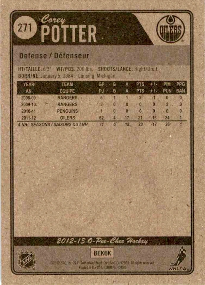 2012-13 O-Pee-Chee Corey Potter #271 - Image 2 of 2