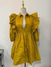 Zara warm yellow short mini dress with lapel collar, size XS