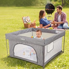 FUNEEK Foldable Playpen for Babies and 50 x50 , Grey Diamond-Shaped Fabric