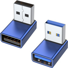 New 90 Degree USB 3.0 Adapter 2 Pack Up Down Angle Male To Female Blue Converter