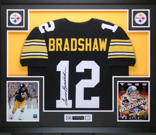 Terry Bradshaw Autographed Signed Pittsburgh Steelers 4XSB Champ HOF. Steelers Custom Framed Jersey (JSA COA) 