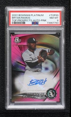 2022 Bowman Platinum Top Prospects Pink /199 Bryan Ramos #TOP-89 PSA 8 Auto 3r4