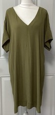 Madewell Women’s Green V-Neck Short Sleeve Relaxed Dress Side Slit Hem Large