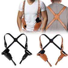 Tactical Gun Holster Shoulder Genuine Real Leather Pistol and Mag Concealed Vest