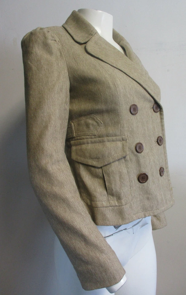 MARC JACOBS желтовато-коричневый хлопок шерсти твидовый двойной грудью куртка blazer sz 6 - Изображение 2 из 4