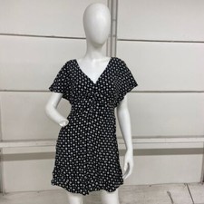 MADEWELL Ruched Floral V-Neck Mini Dress Women's Size 6 True Black