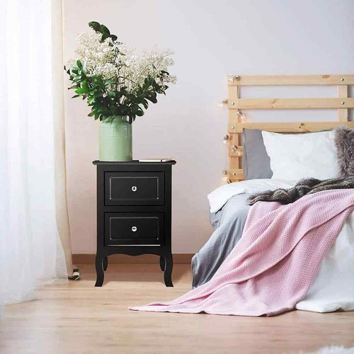 2-Piece Black Nightstand, 2-Drawer, 15.7"W x 11.8"D x 23.6"H