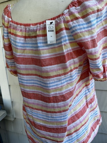 TALBOTS Square Neck Pink Orange Linen Top Stripe Women sz M $99.50 - Picture 12 of 16