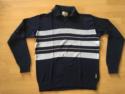 Edler Strickpullover von ARMANI JEANS, blau mit Streifen, Größe ca. XL