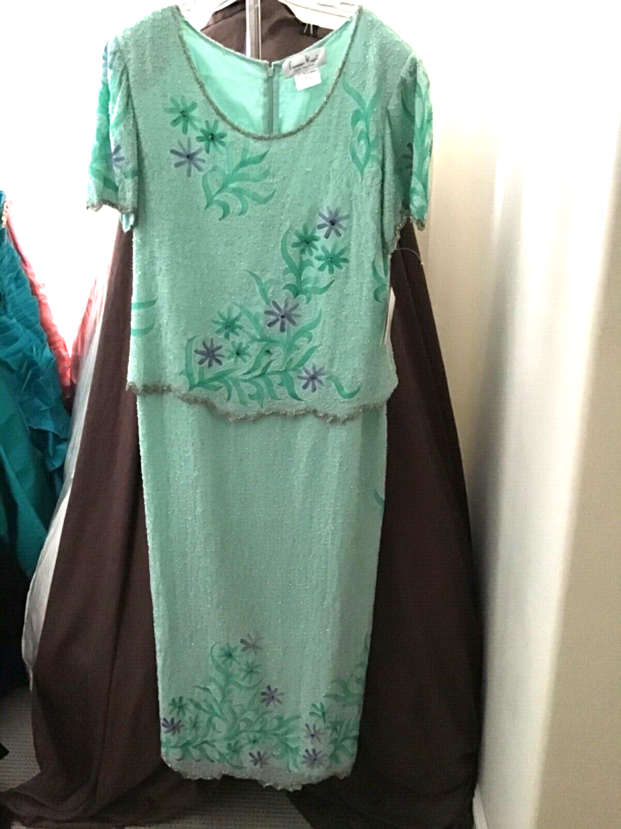 aqua beaded embroidered maxi dress 1960s Aqua Beaded Sequins MOD Party Dress main image 0