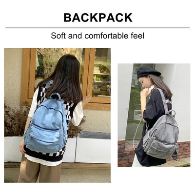 Denim Leisure Backpack Large Capacity Students Fashion Schoolbags Zipper Simple
