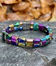 100 Magnetic ALL Rainbow Hematite Bracelet Anklet 2 Row NICE