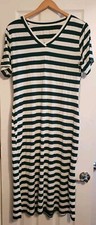 Green & White Short Sleeve Maxi Dress - Size L - V- Neck - NWOT