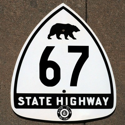 California ACSC bear route 67 highway road sign auto club AAA El Cajon Ramona