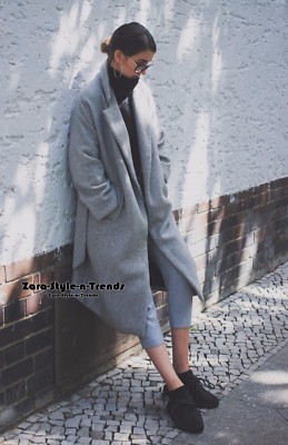 Size L - ZARA WOOL COAT WITH BELT LONG OVERSIZE DOUBLE Size L - ZARA WOOL COAT WITH BELT LONG OVERSIZE DOUBLE