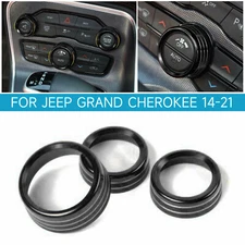 3PCS Black Climate Volume Turn Knob Ring Cover For 14-21 Jeep Grand Cherokee