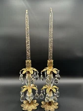 VTG Lucite Taper Candles MCM Clear Gold Flakes Set 2 - HOLDERS NOT INCLUDED