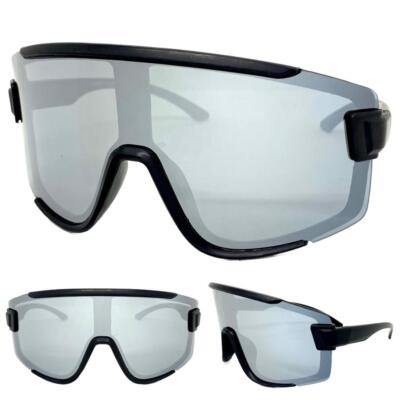 Übergröße Übertrieben Moderne Retro Wrap Shield Sonnenbrille Groß Schwarz Rahmen