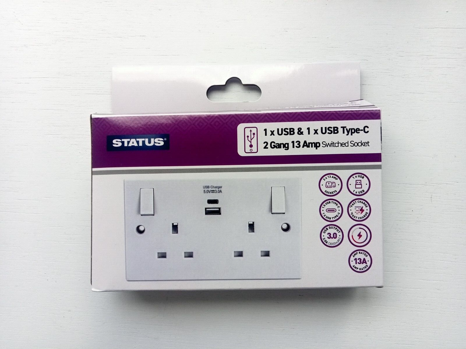 2 x Status USB 2 Gang 13 Amp Electrical Plug Sockets. 2 USB Ports eBay