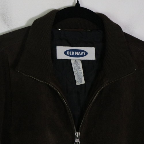 Vintage Y2K 2001 Old Navy Mens Chocolate Brown Suede Jacket Large Bomber Grunge - Picture 7 of 10