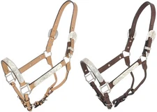 Silver Bar Horse Size Show Halter - Lead Shank - Light or Dark Oil Leather