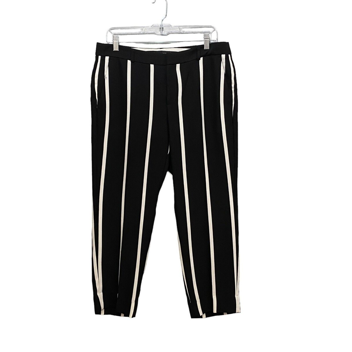 Banana Republic Avery Cropped Pants 8S Black White Stripes Flat Straight  Pockets