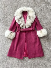 Vintage 60s La Salle Originals Fox Fur Raspberry Belted Overcoat Made Usa Rare