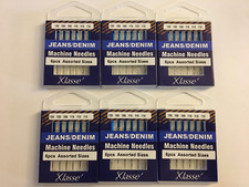 6 pcks Klasse Sewing Machine Needles Jeans Denim 130/705H, 15x1, HAx1 - Asstd