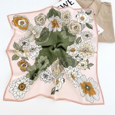 100 Mulberry Silk 20" Square Scarf Women Neckerchief Bandana Pink Green Flowers
