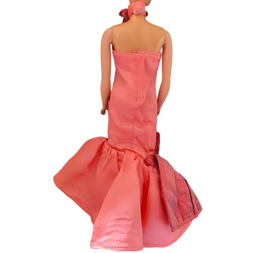 Vtg 1990's Barbie Flores De Mayo Peach Coral Dress Beaded Formal Mermaid Gown - Picture 5 of 10