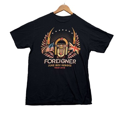 Foreigner 2018 T Shirt Men's Juke Box Heroes Tour Guitar Foreigner 2018 T Shirt Men's Juke Box Heroes Tour Guitar