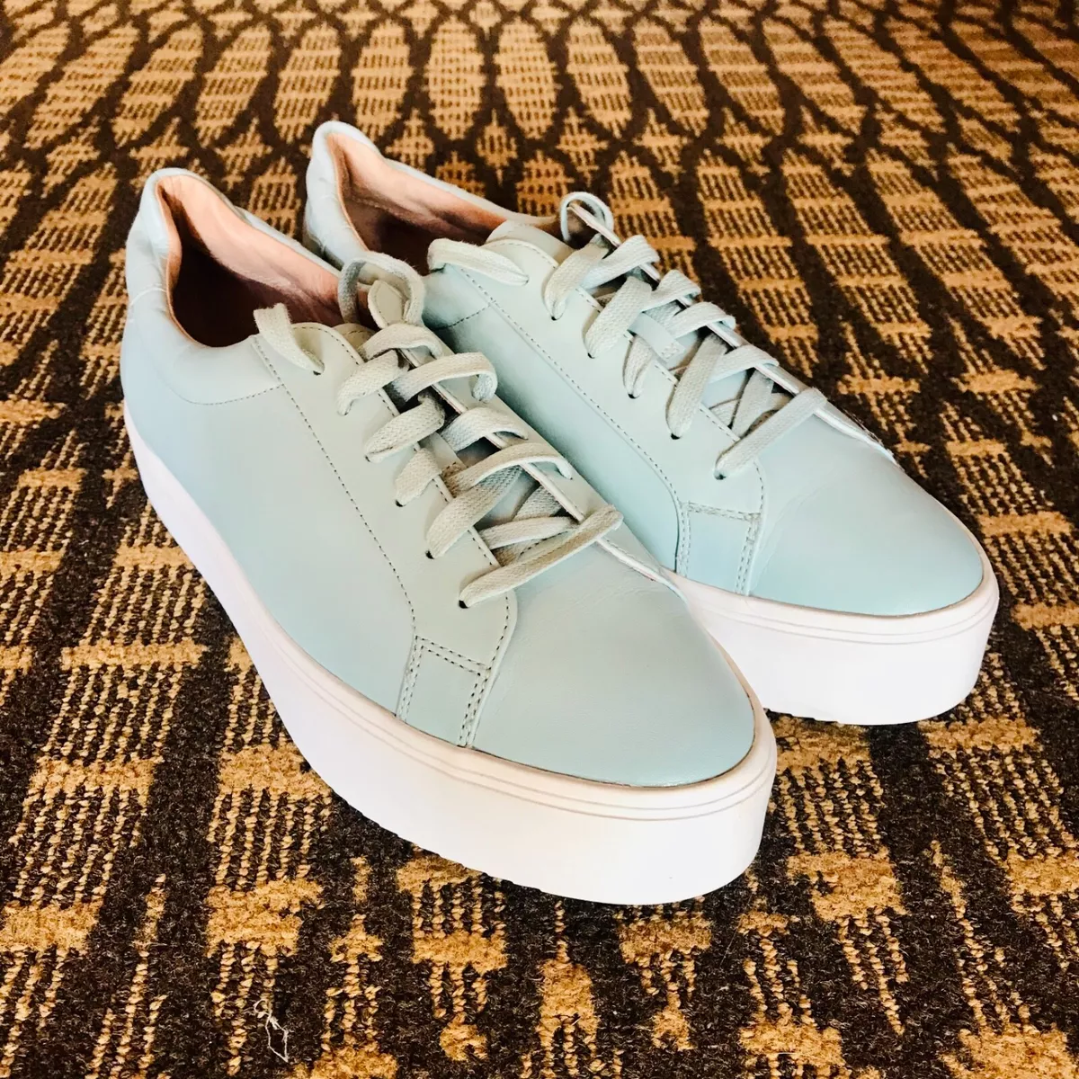 Halogen Womens Platform Lace Up Blue Leather Sneakers size 10 eBay