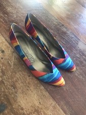 VTG 80s abstract jewel toned pumps fun different size 8.5 pointed toe striped