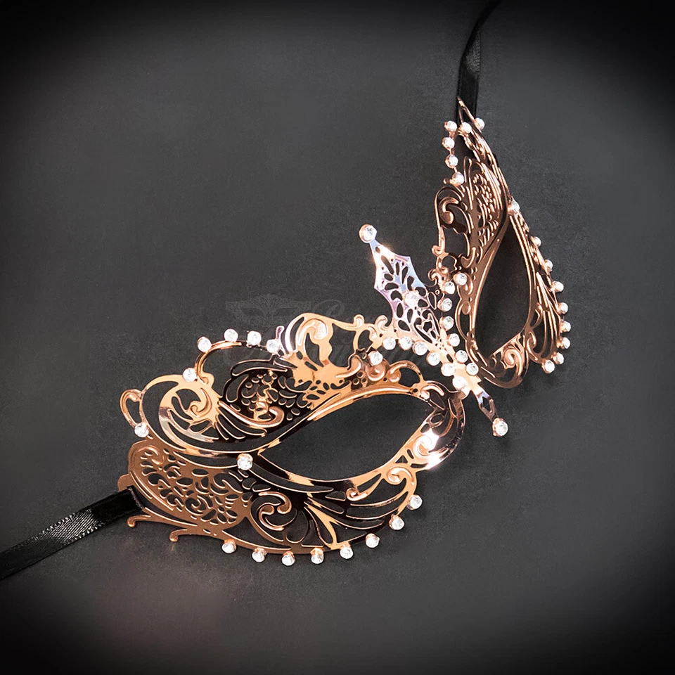 Luxury Light Filigree Metal Venetian Masquerade Mask for Women Rose Gold - Image 2 of 4