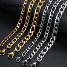 3/5/7/9mm Gold Plated Stainless Steel Figaro Link Bracelet Mens Chain 7/8/9/10"