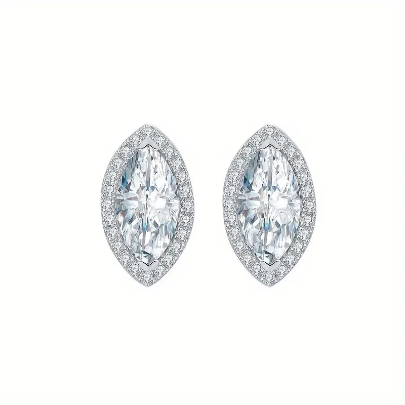 14K White Gold Plated 925 Silver Marquise Lab Diamond Stud Earrings-image