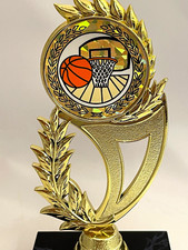 🏀BASKETBALL TROPHY W/ MYLAR ON BLACK BASE APPROX. 7 " TALL FREE PERSONALIZING