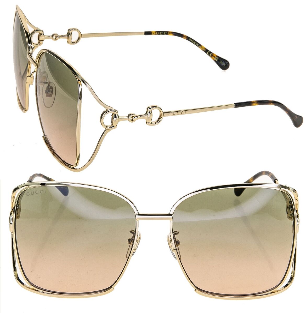 GUCCI Horsebit 1020 Gold Green Oversized Gg1020s 001 Retro GUCCI Horsebit 1020 Gold Green Oversized Gg1020s 001 Retro