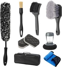 9Pcs Car Wheel Brush kit, Tire Brush, Microfiber Flat Wheel Cleaner Brush, Soft-