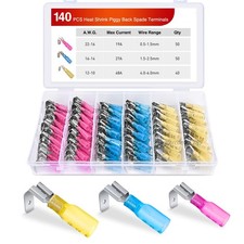 140PCS 3 Way 22-10A WG Wire Connectors Heat Shrink Piggyback Spade Terminals kit