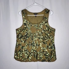 J Crew Sequin Tank Womens 12 Green Sleeveless Scoop Party Holiday Going-Out NYE