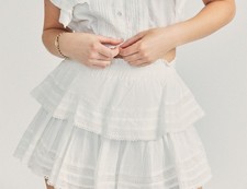LoveShackFancy Ruffle Heritage Mini Skirt XS 2 Women's White Cotton Short 46659